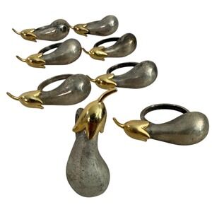 Vintage Set of 8 Silver Gold Tone Eggplant Aubergine‎ Napkin Rings Table Decor